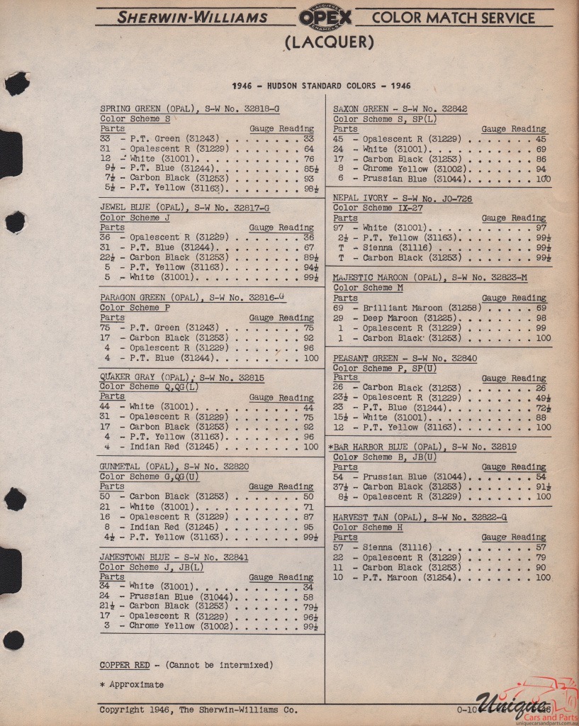 1946 Hudson Paint Charts Williams 3